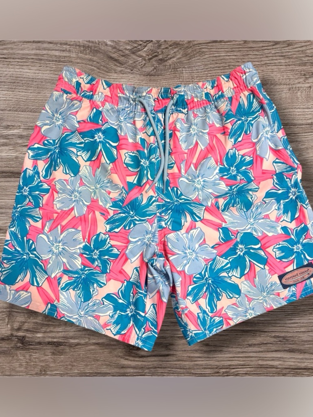 Vineyard Vines Pink and Teal Floral Swim Shorts